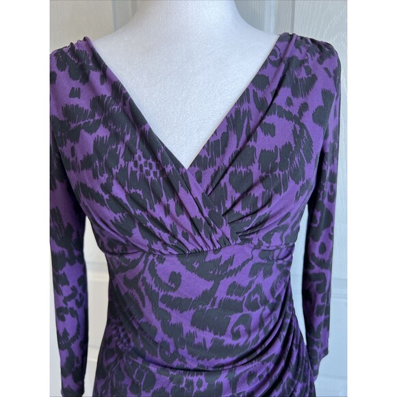 American Living Jersey Dress Sz 2 Stretch Ruched Empire Faux Wrap Cocktail Midi - Picture 2 of 10